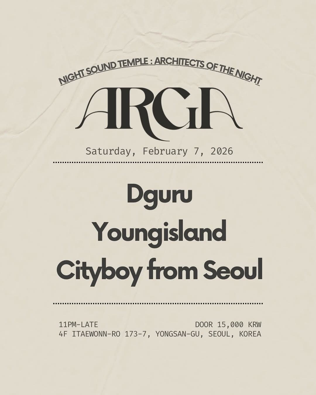 Arga Seoul w/ Dguru, Youngisland, Cityboy from Seoul