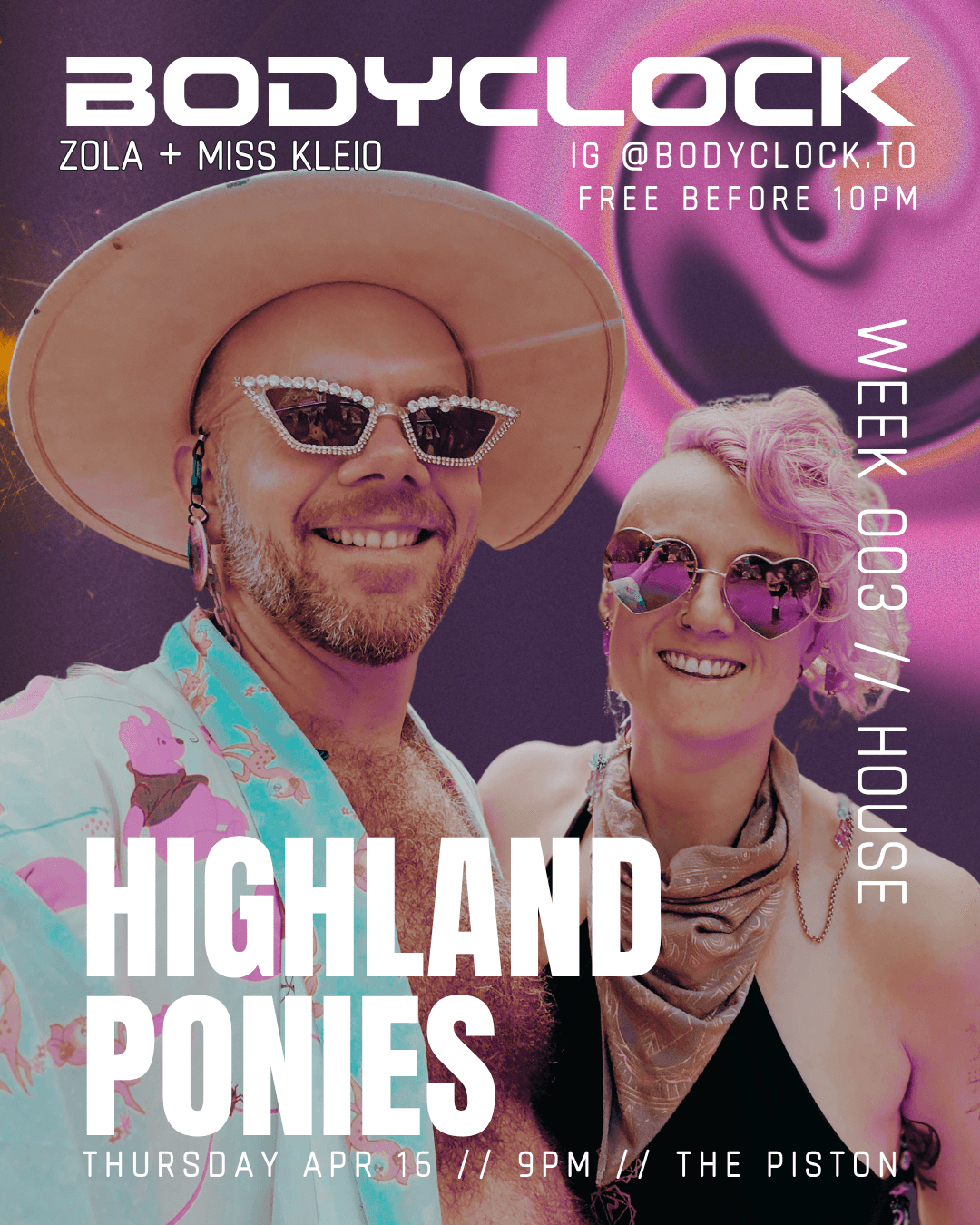 BODYCLOCK HOUSE + DISCO - Highland Ponies, Zola, Miss Kleio