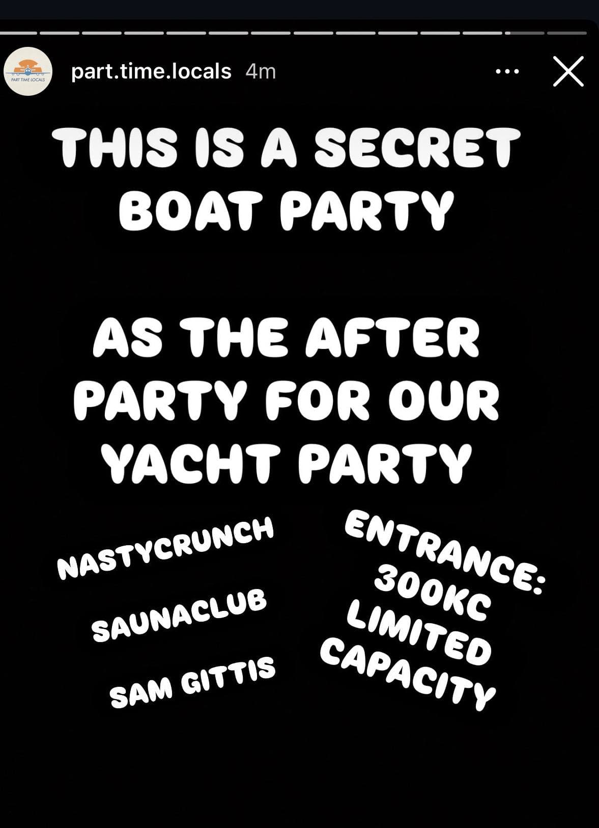 SECRET BOAT PARTY - Part Time Locals