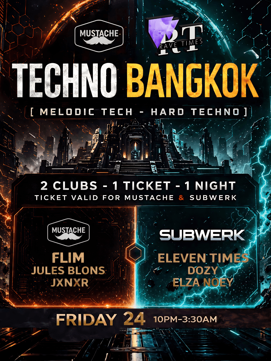 Hard x Melodic Techno - Two Clubs, One Ticket, One Night, by Rave Times