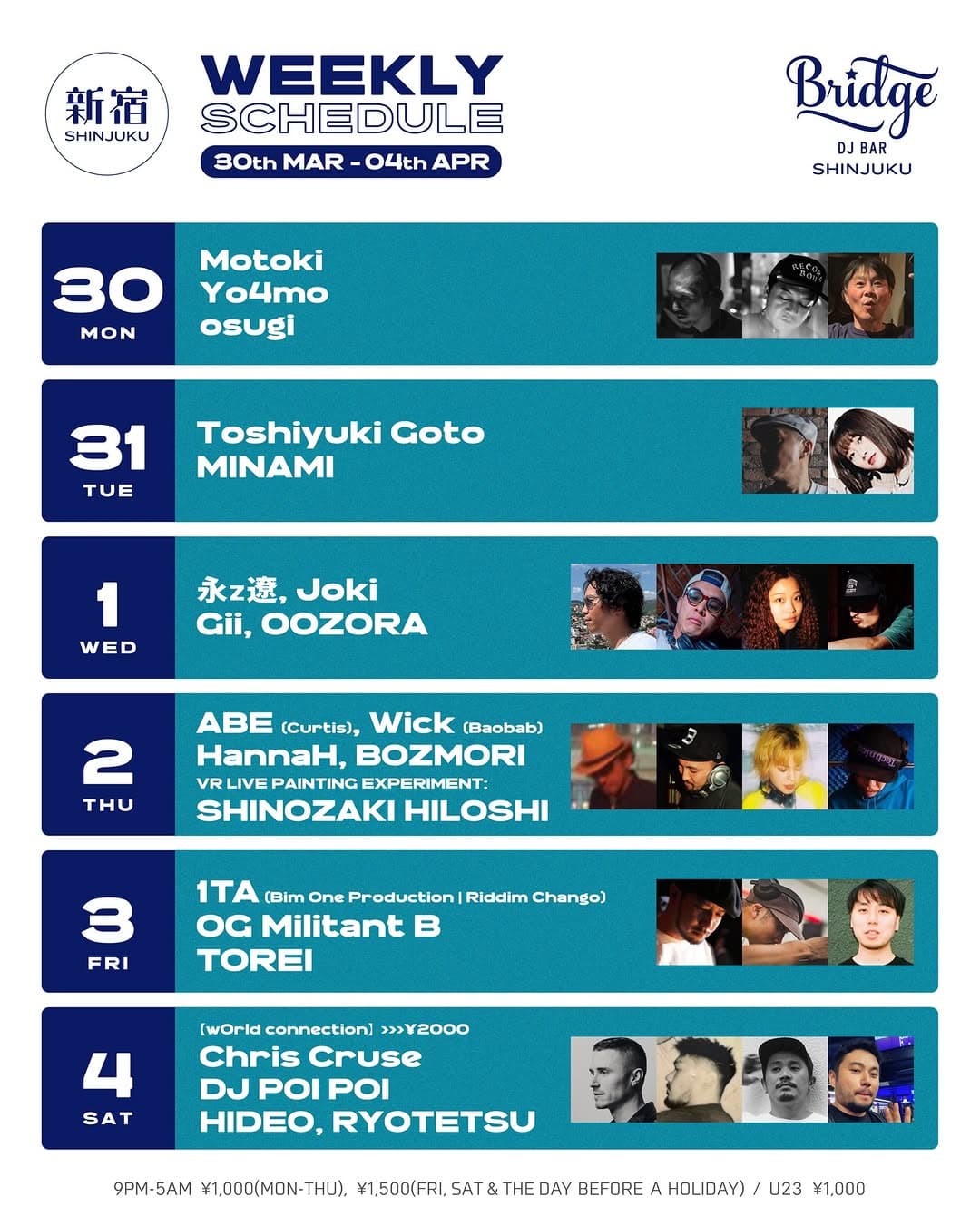 DJ BAR Bridge SHINJUKU Weekly Schedule