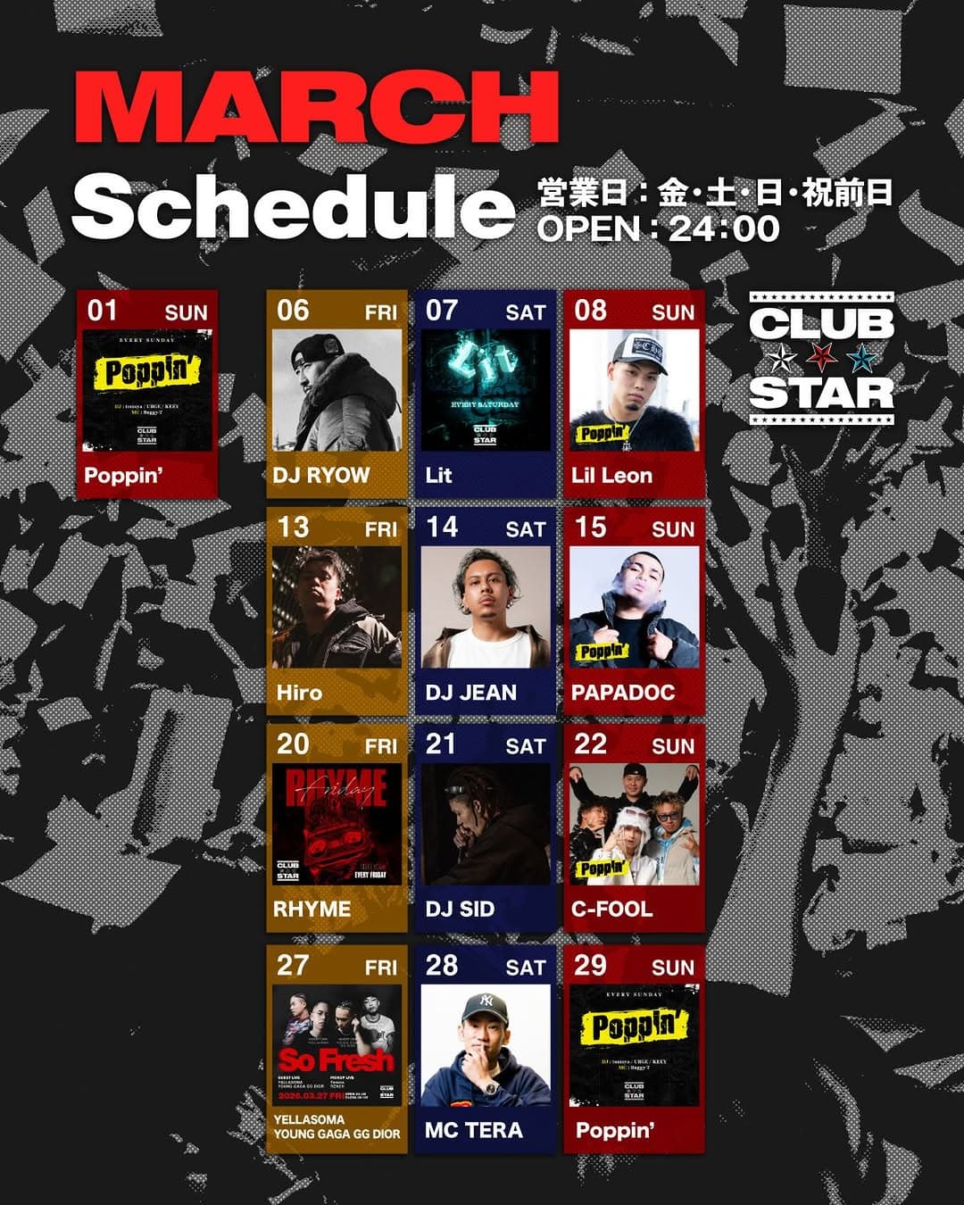 CLUB STAR MARCH SCHEDULE