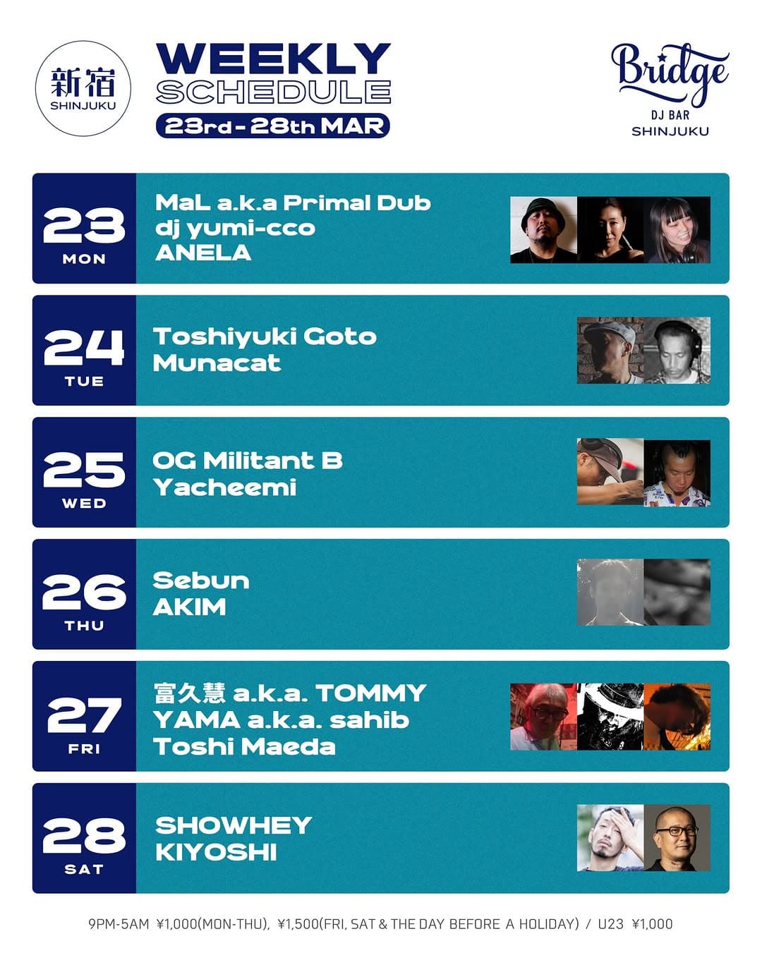 DJ BAR Bridge SHINJUKU Weekly Schedule