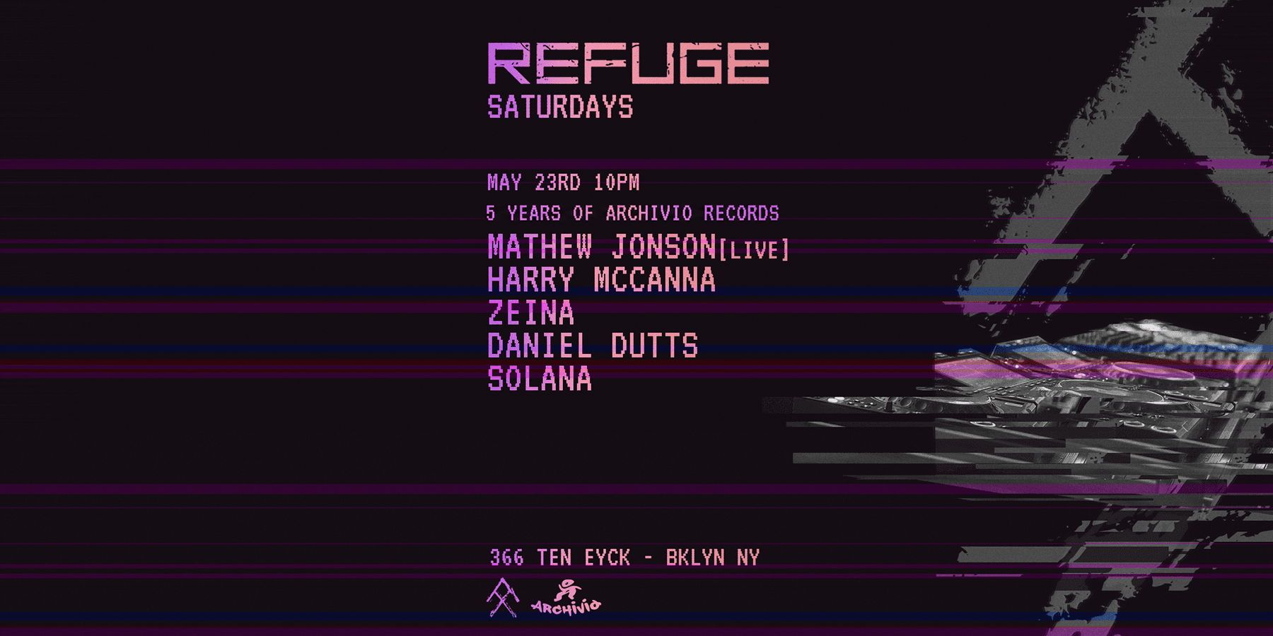 Refuge Saturday: Mathew Jonson (Live), Harry McCanna , Zeina, Daniel Dutts, SOLANA